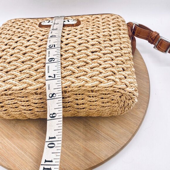 Brighton Crossbody Purse Womens M Tan Straw Leather Woven Messenger Boho - Picture 8 of 13